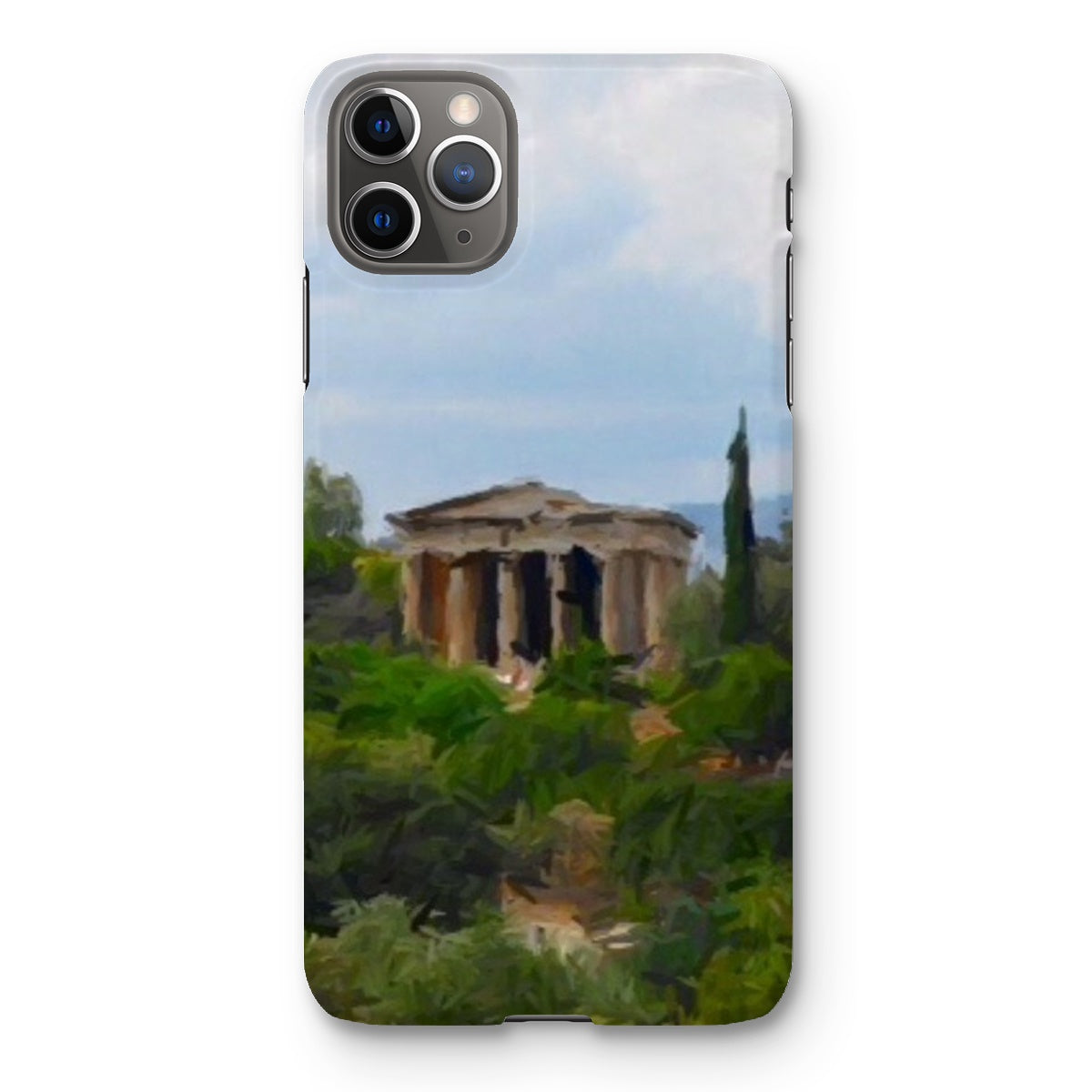 Athens Snap Phone Case in various stylish designs, showcasing its snug fit and durable shatterproof plastic material.