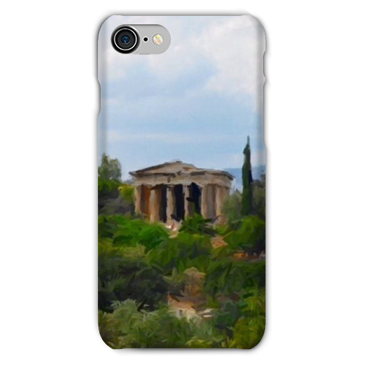 Athens Snap Phone Case in various stylish designs, showcasing its snug fit and durable shatterproof plastic material.