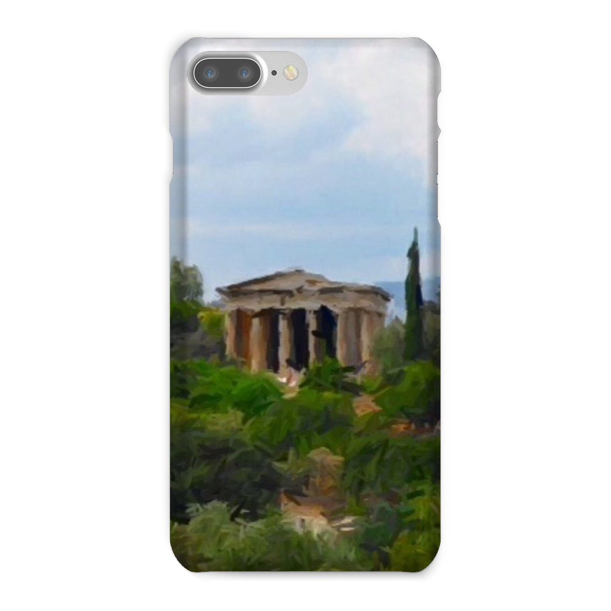 Athens Snap Phone Case in various stylish designs, showcasing its snug fit and durable shatterproof plastic material.