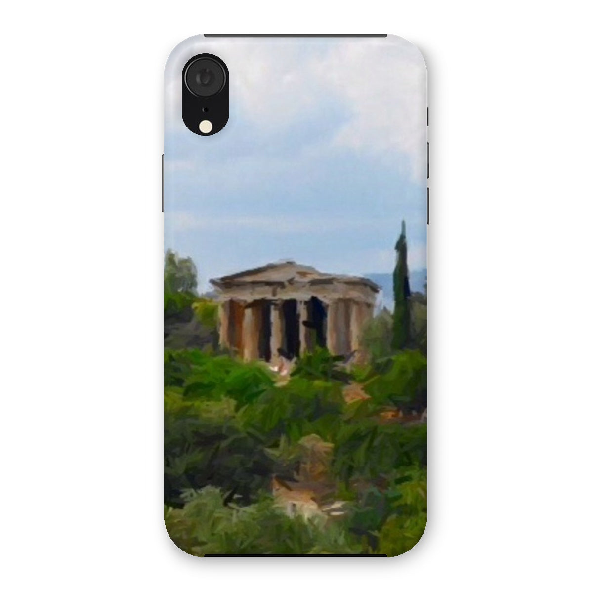 Athens Snap Phone Case in various stylish designs, showcasing its snug fit and durable shatterproof plastic material.