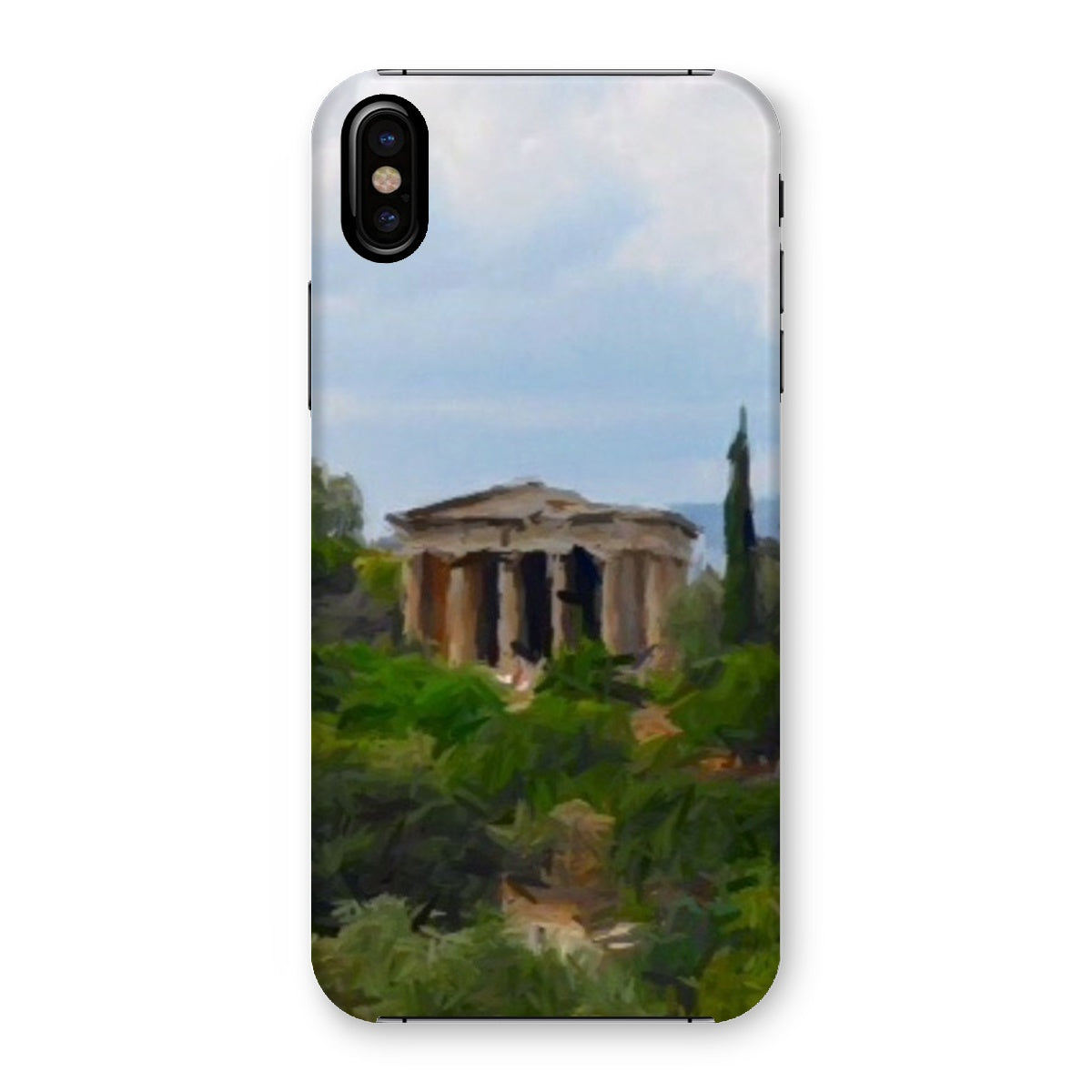 Athens Snap Phone Case in various stylish designs, showcasing its snug fit and durable shatterproof plastic material.