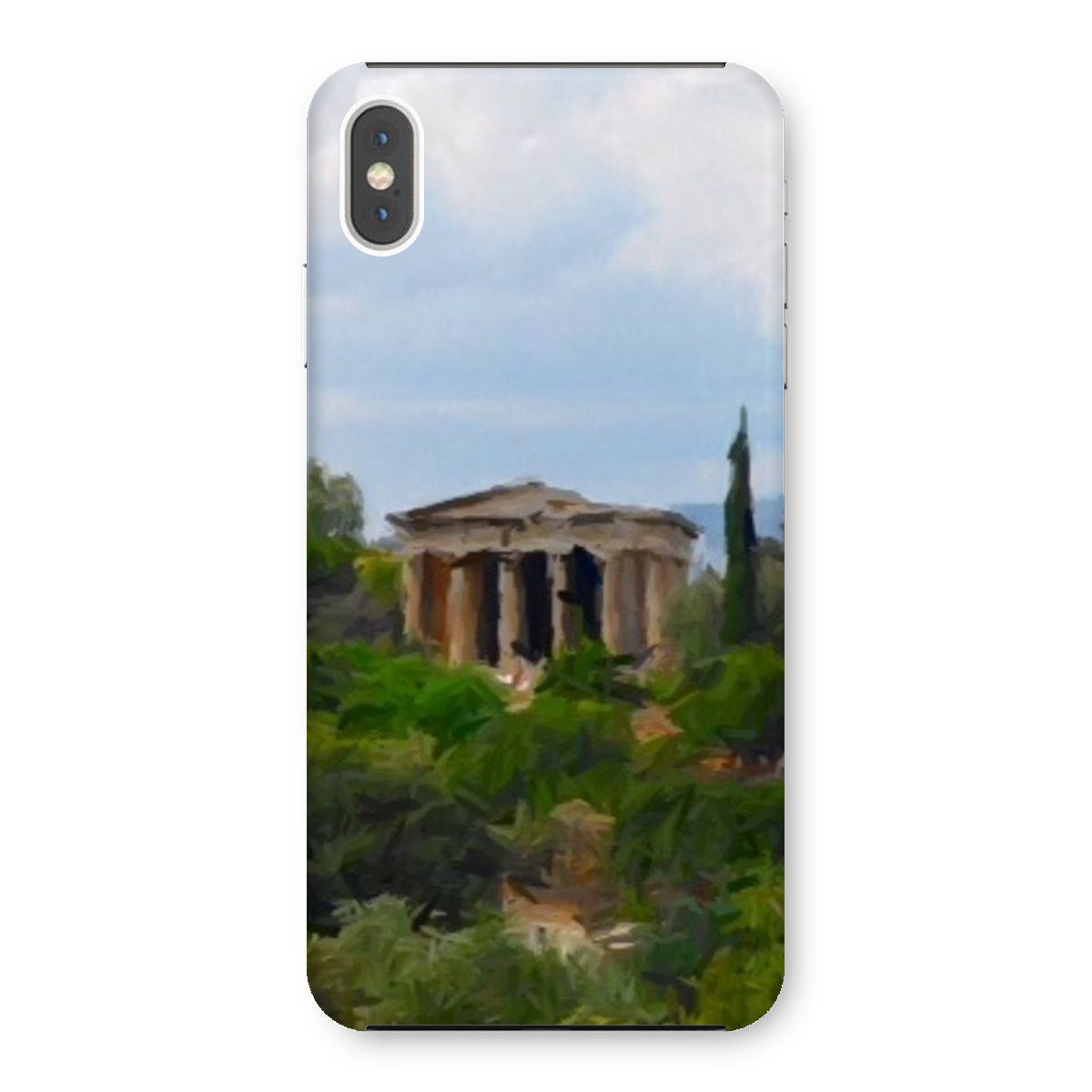 Athens Snap Phone Case in various stylish designs, showcasing its snug fit and durable shatterproof plastic material.