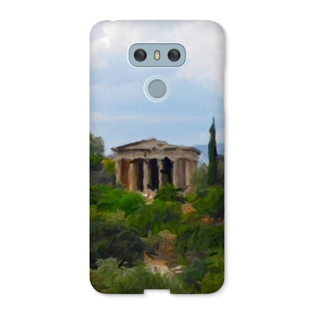 Athens Snap Phone Case in various stylish designs, showcasing its snug fit and durable shatterproof plastic material.