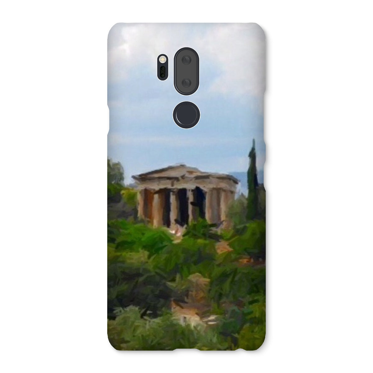 Athens Snap Phone Case in various stylish designs, showcasing its snug fit and durable shatterproof plastic material.