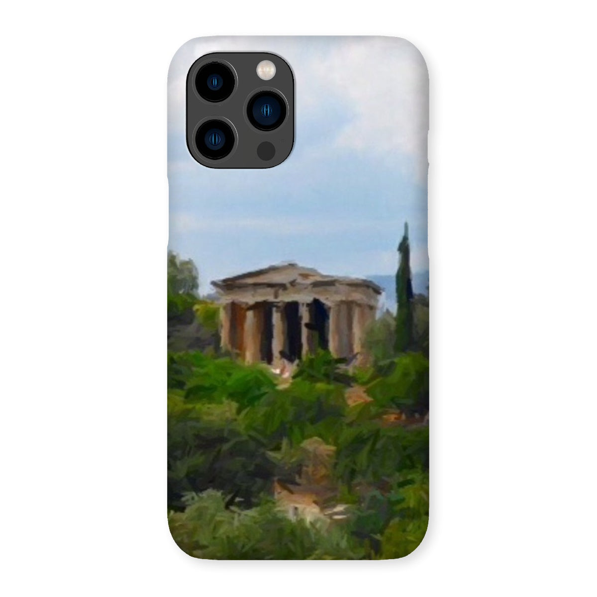 Athens Snap Phone Case in various stylish designs, showcasing its snug fit and durable shatterproof plastic material.