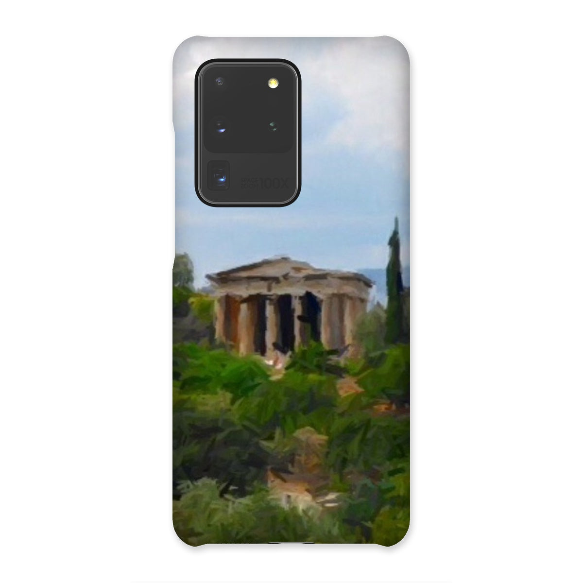 Athens Snap Phone Case in various stylish designs, showcasing its snug fit and durable shatterproof plastic material.