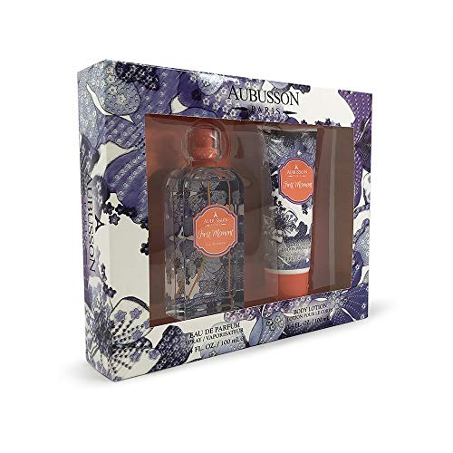 Aubusson First Moment Gift Set featuring 100ml EDP and 100ml body lotion in elegant packaging.