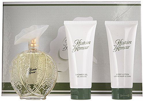 Aubusson Historie d'Amour Gift Set featuring 100ml EDP, body lotion, and shower gel elegantly packaged together.