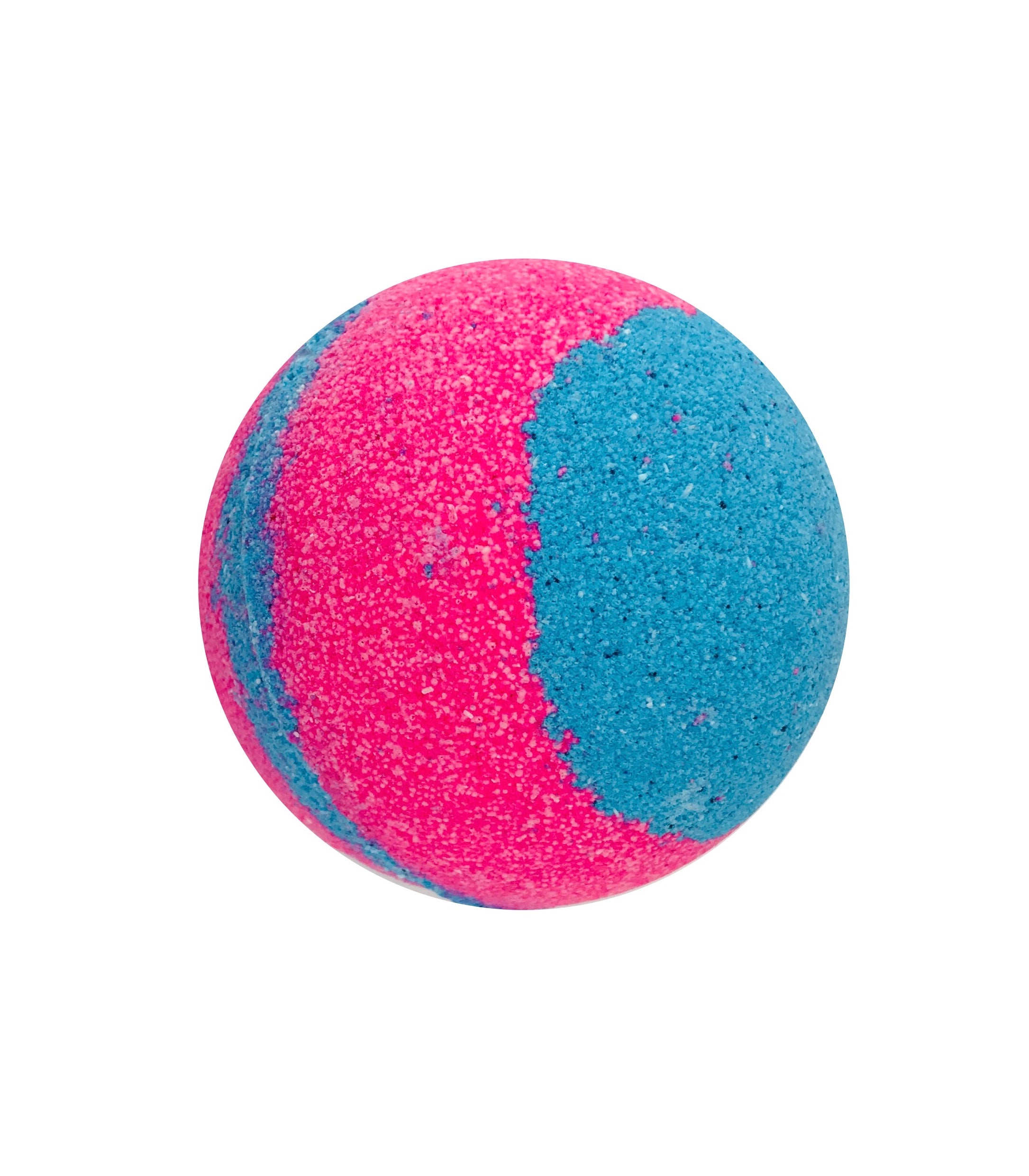 Aurora Bath Bomb in vibrant colors, featuring Pink Grapefruit and Sweet Green Tea scents, resting on a wooden surface.
