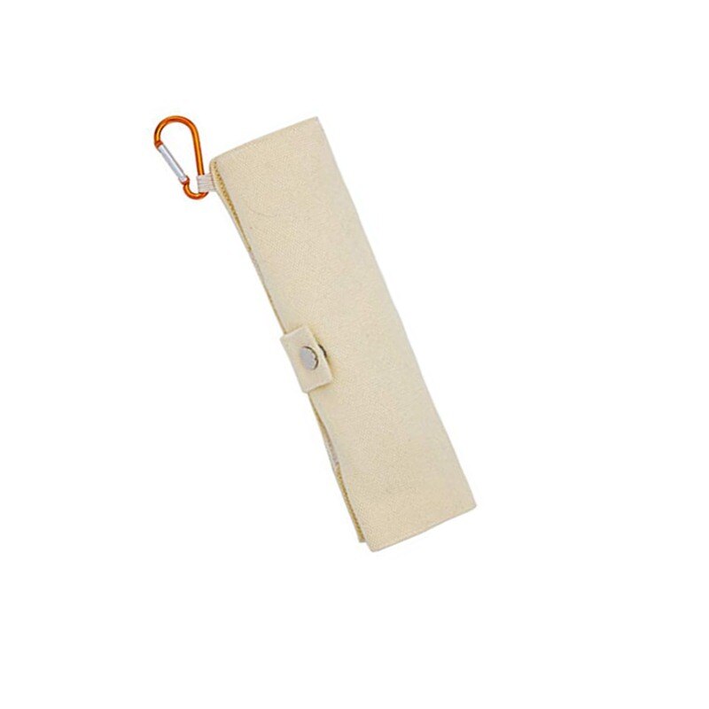 A complete set of bamboo travel utensils including a spoon, fork, knife, chopsticks, straw, and cleaning brush in a stylish pouch.