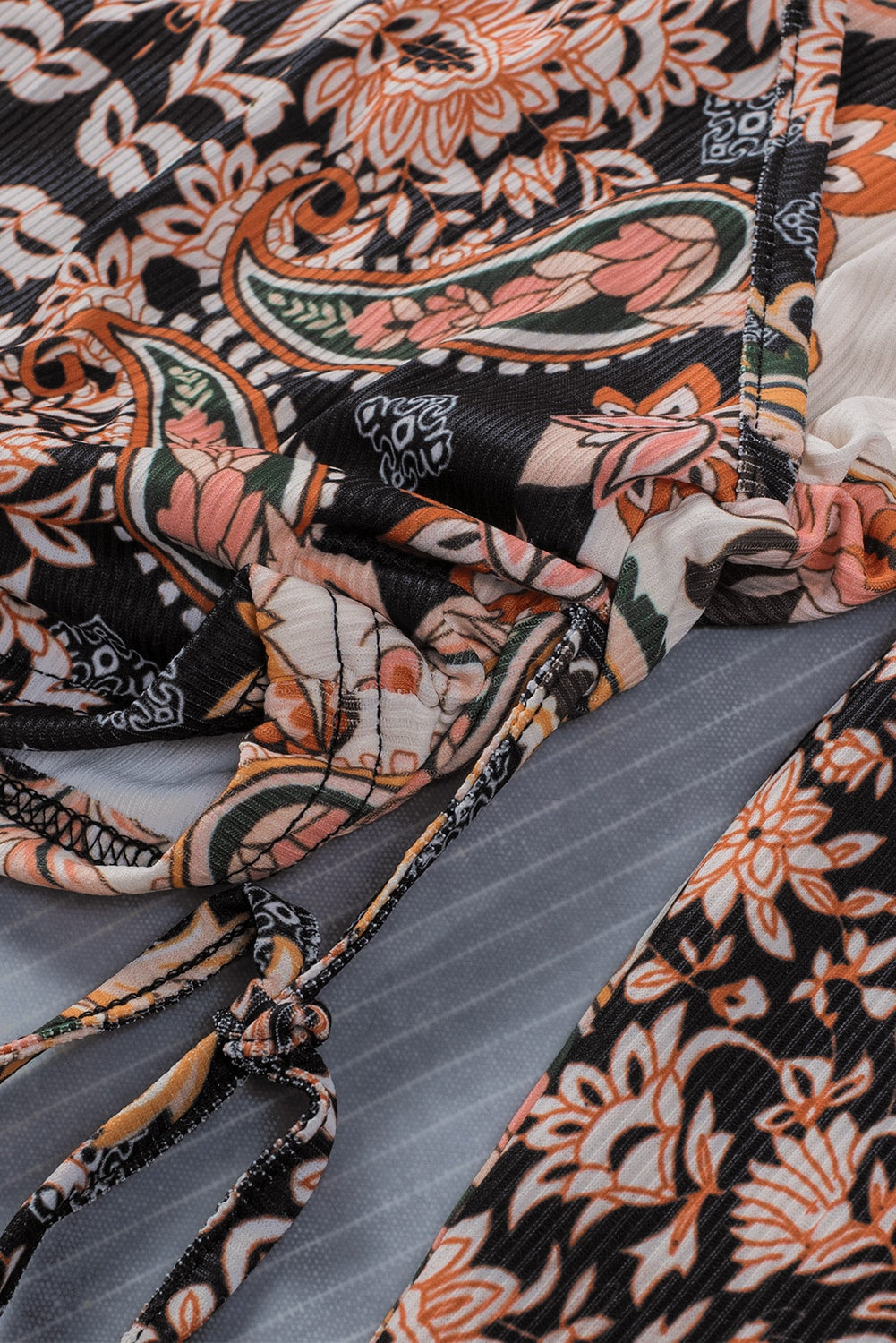 Baroque Print Wrap V Neck Long Sleeve T Shirt featuring a romantic design and slim fit silhouette, perfect for stylish outfits.