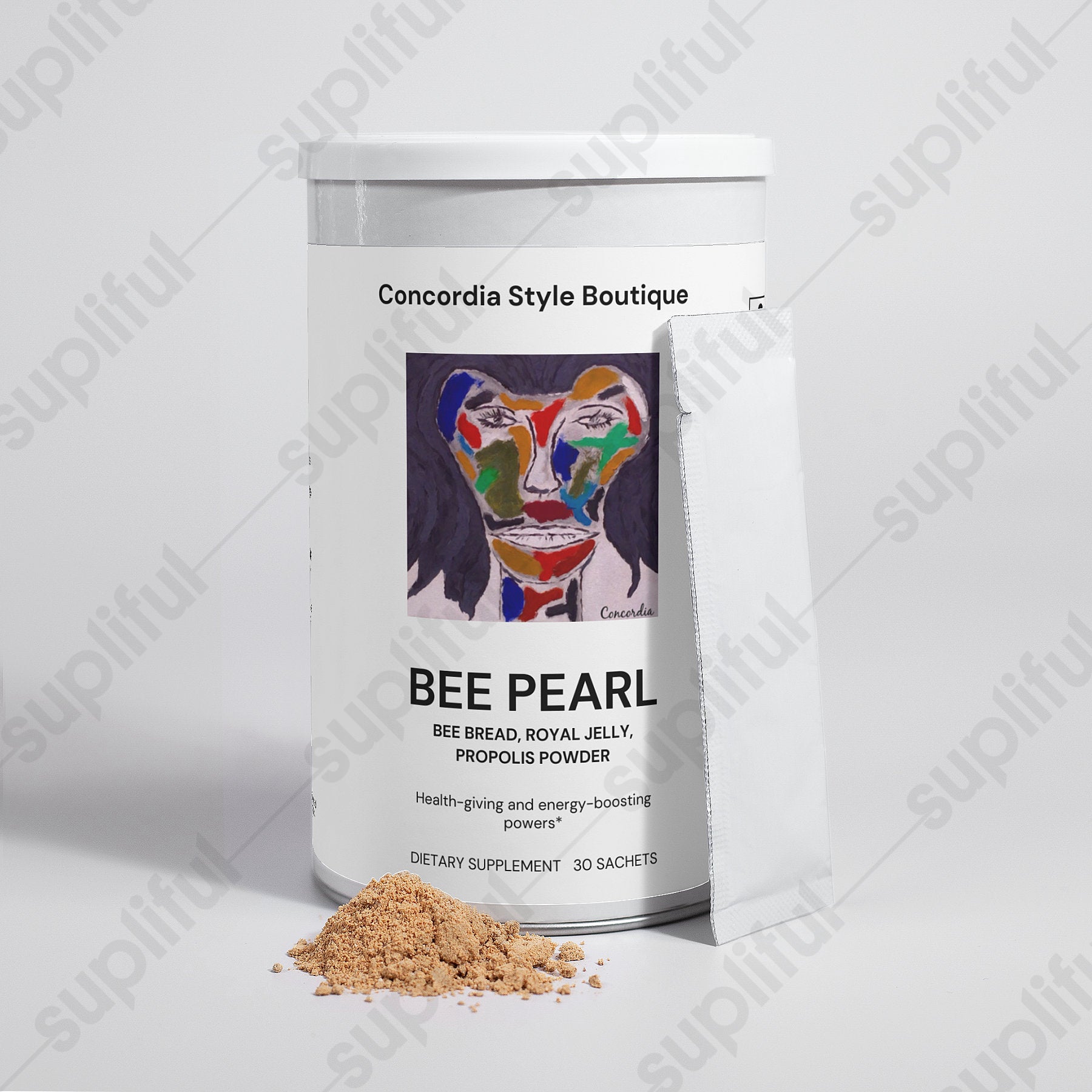 Bee Pearl Powder sachets with natural bee ingredients for smoothies and health benefits.