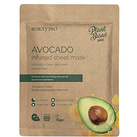 Beauty Pro Avocado Infused Sheet Mask in packaging, showcasing its vibrant design and avocado theme.