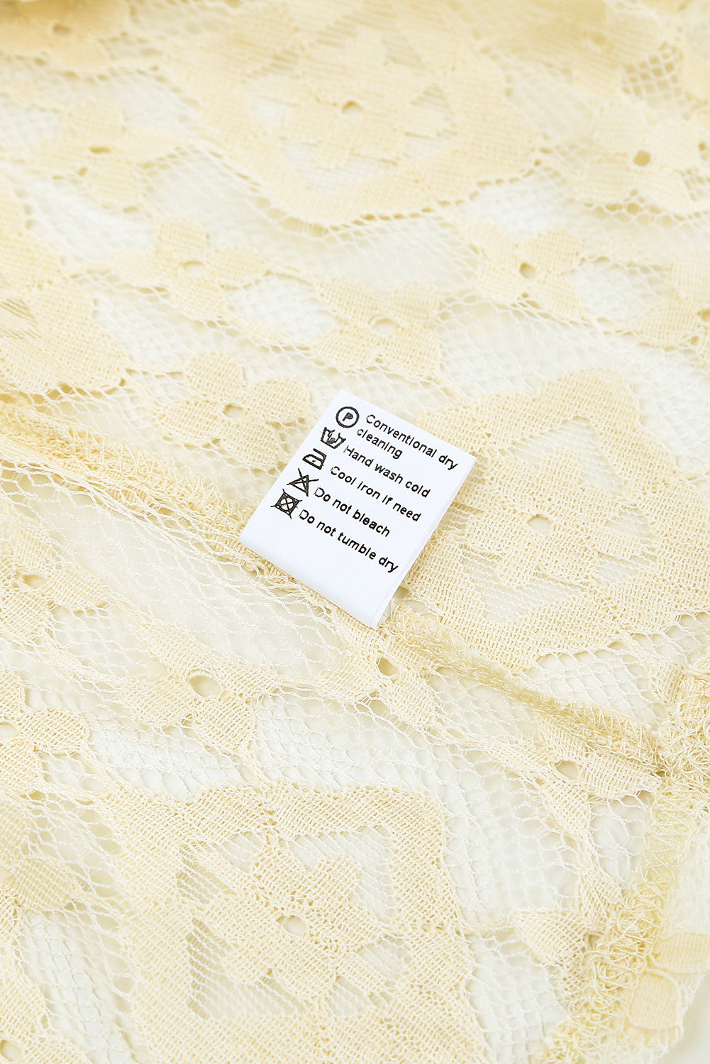 Beige Mock Neck Lace Blouse with intricate lace detailing and long sleeves, perfect for stylish layering.