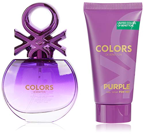 Benetton Colors de Benetton Purple Gift Set featuring 50ml EDT and 50ml body lotion in stylish packaging.