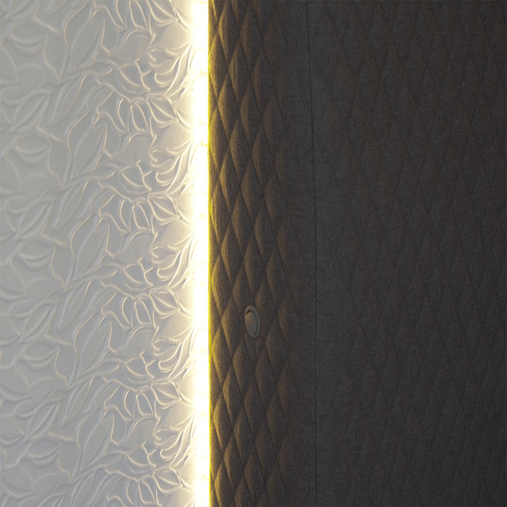 Best Master Naple Poplar Wood Queen Platform Bed in Gray with LED lighting and upholstered headboard, showcasing modern design and high gloss finish.