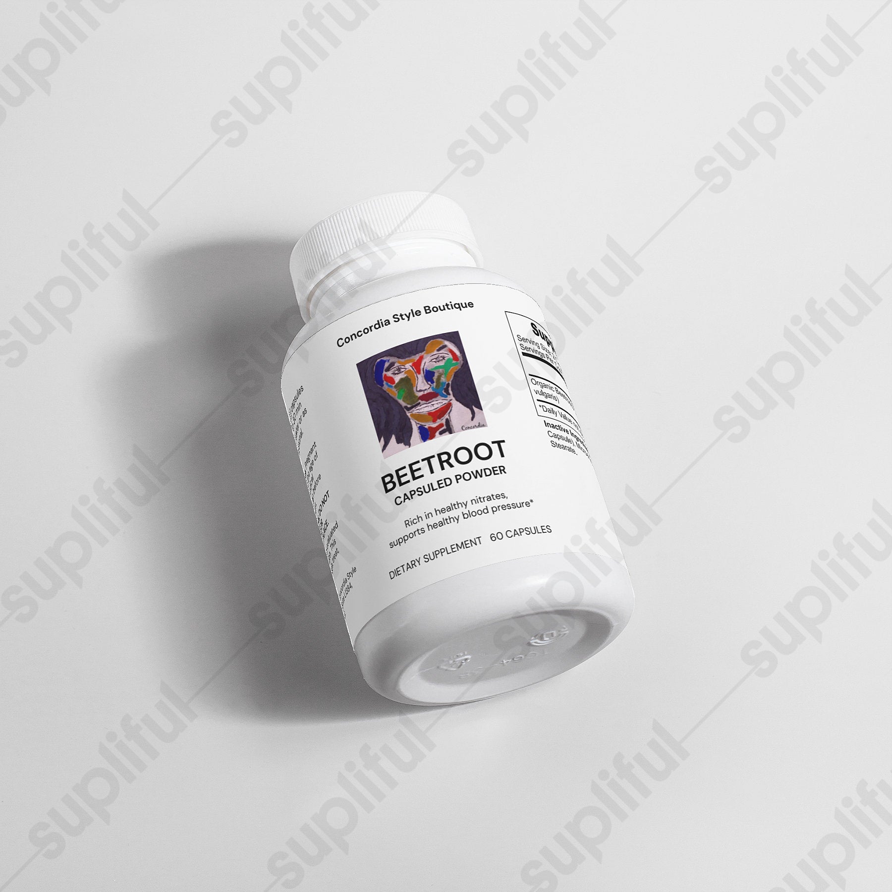 Organic beetroot capsules in a bottle, showcasing their vibrant color and health benefits.