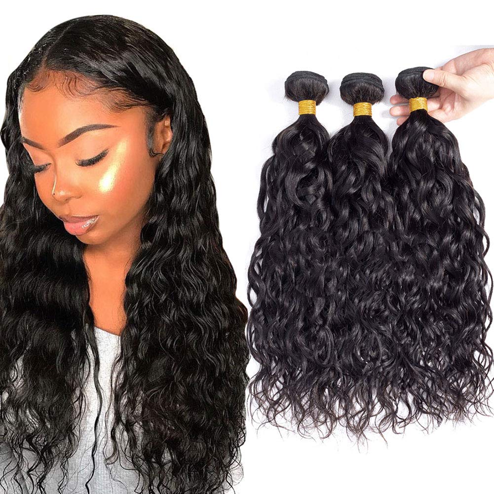 BeuMAX 10A Grade 3/4 Bundles Water Wave Peruvian Human Hair Extensions displayed in a natural wavy style, showcasing their softness and volume.