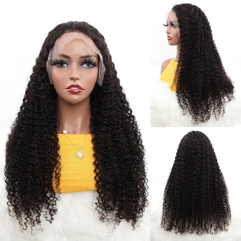 Beumax 13x6 Kinky Curly Lace Frontal Human Hair Wig in natural black, showcasing its beautiful curls and realistic lace part.