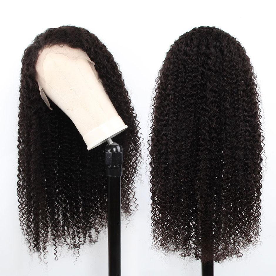 Beumax 13x6 Kinky Curly Lace Frontal Human Hair Wig in natural black, showcasing its beautiful curls and realistic lace part.