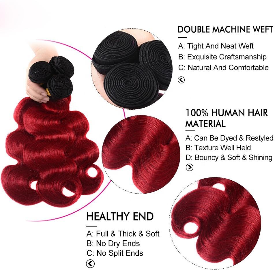 BeuMax 1B Burgundy Body Wave Bundles with Closures & Frontals showcasing luxurious, wavy texture and rich color.
