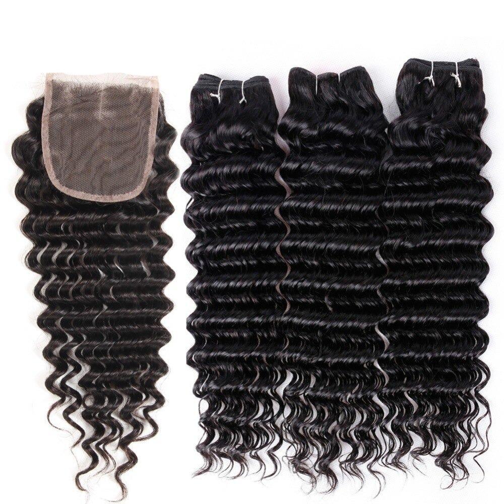 Beumax Double Drawn 12A Grade Deep Wave Bundles with Closures, showcasing luxurious, shiny, and full-bodied hair extensions.