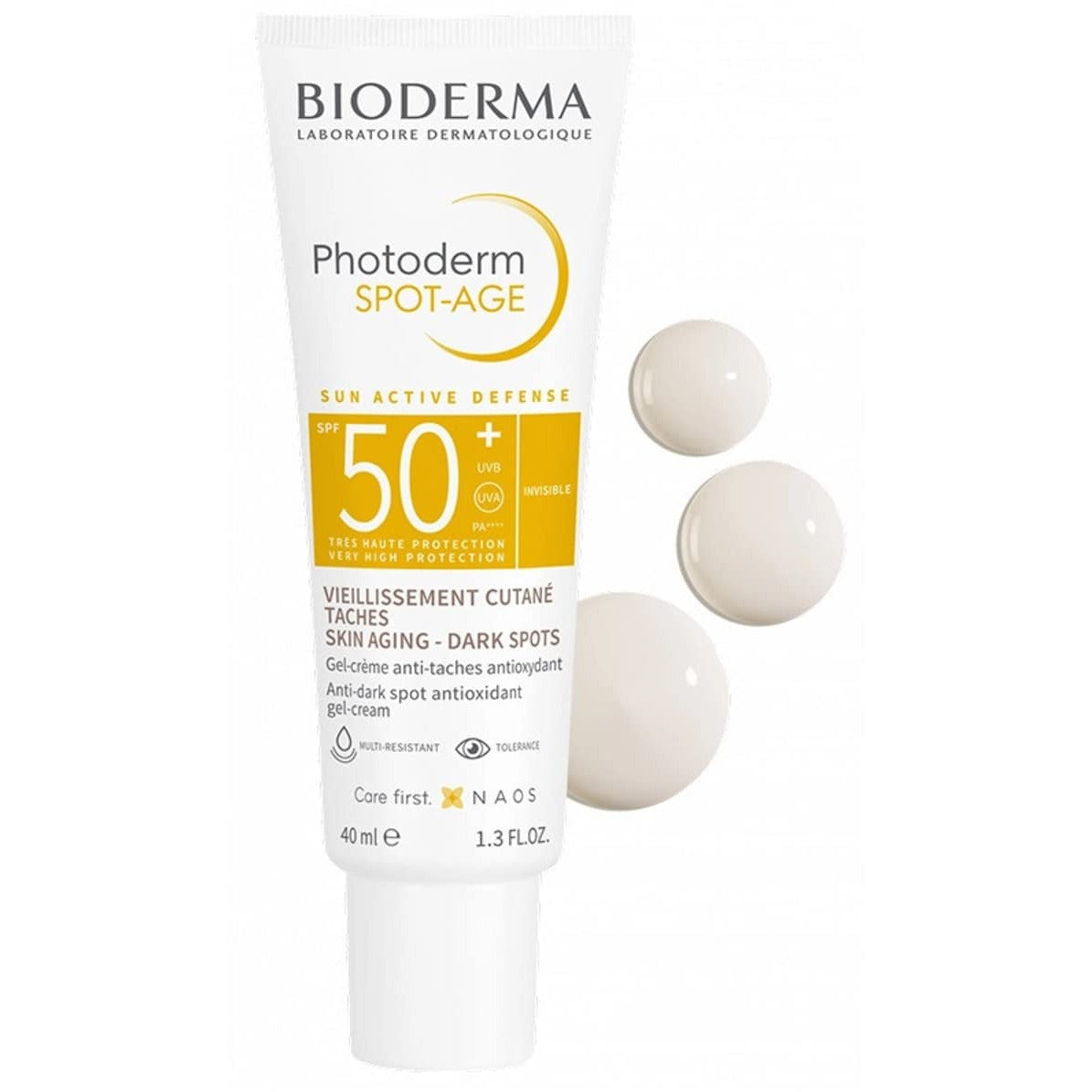 Bioderma Photoderm Spot-Age Invisible Gel-Cream SPF50+ in a 30ml tube, showcasing its lightweight gel-cream texture.