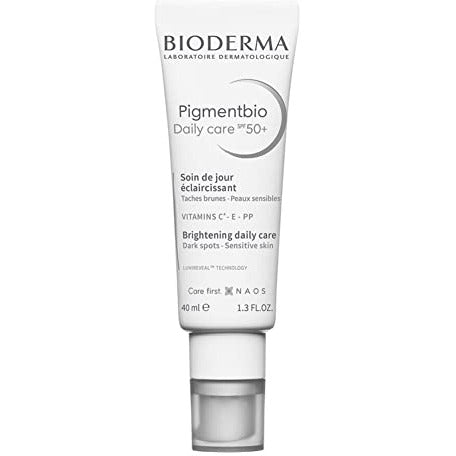 Bioderma Pigmentbio Daily Care Face Cream SPF50 in a 40ml tube, designed for sun protection and skin brightening.