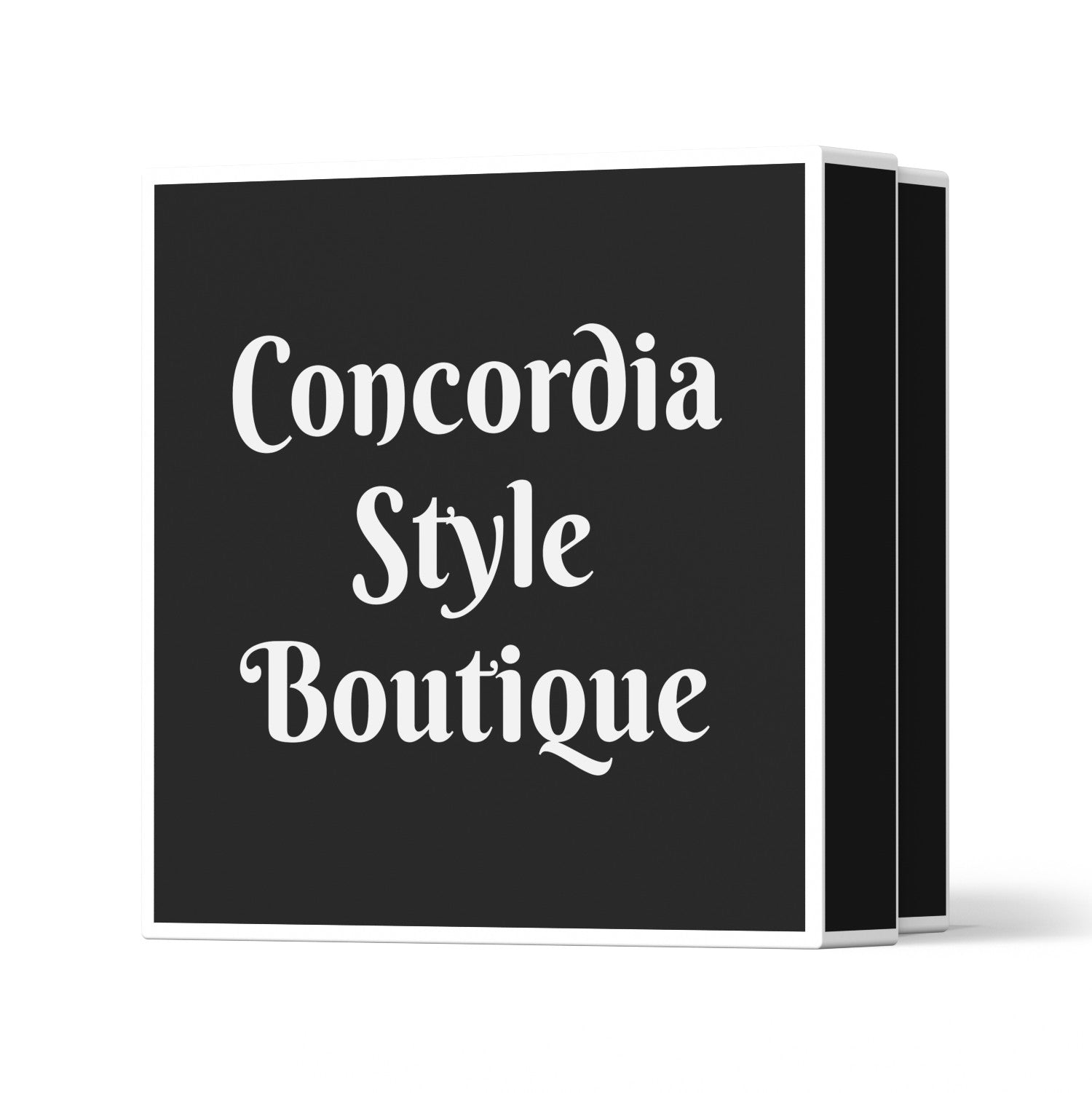 Black Box - Concordia Style Boutique featuring an all-black design with white trim, ideal for elegant packaging.