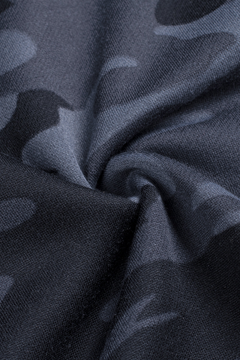 Black camo print zip-up hooded coat with pockets, showcasing a stylish design suitable for casual wear.