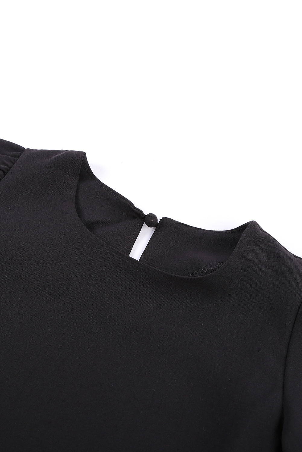 Black Girl's 3/4 Bell Sleeve Mesh Panel Blouse featuring sheer mesh panels and a stylish peek-a-boo back.