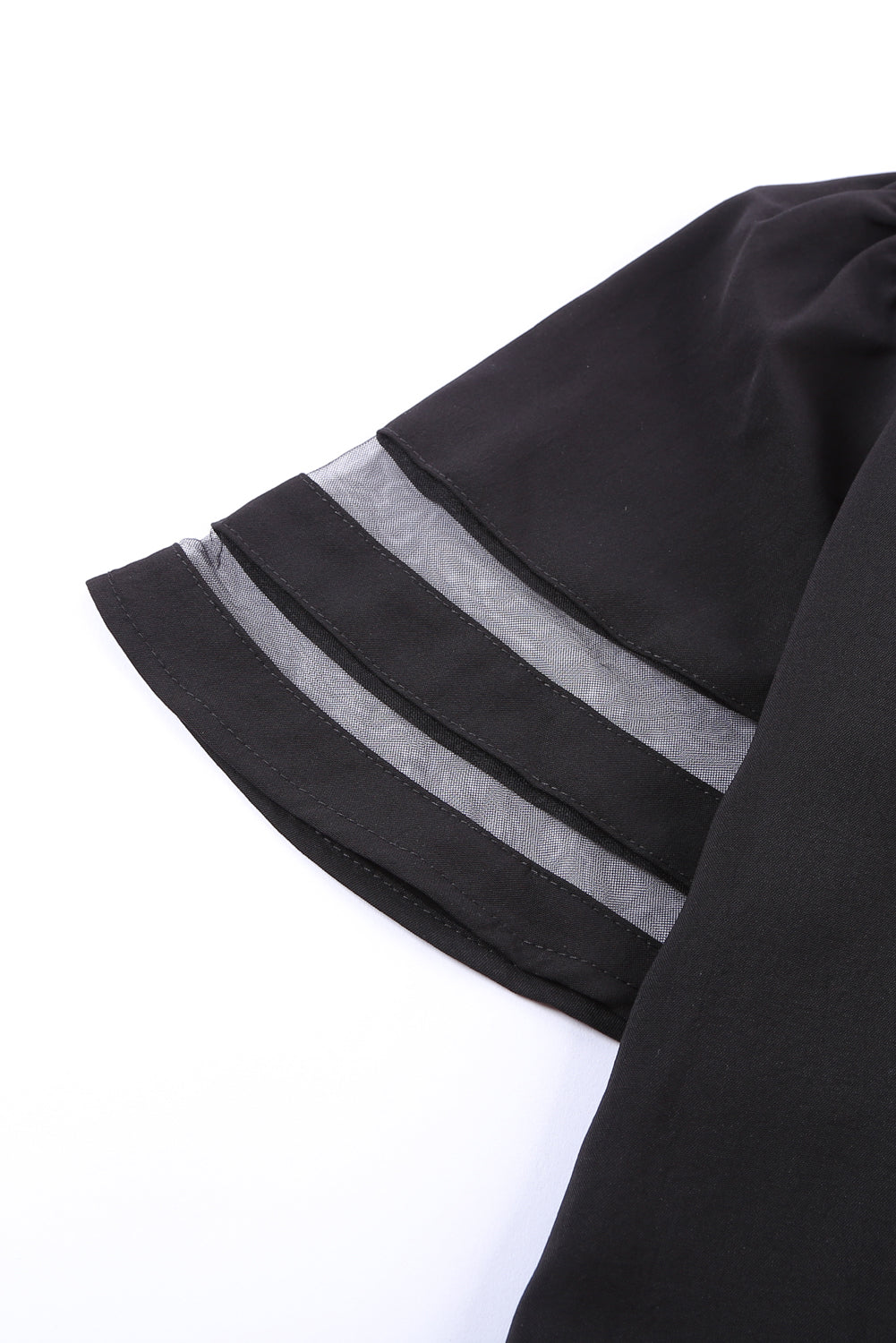 Black Girl's 3/4 Bell Sleeve Mesh Panel Blouse featuring sheer mesh panels and a stylish peek-a-boo back.