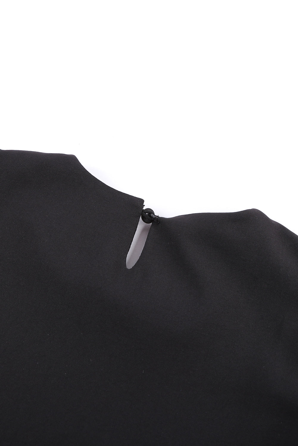 Black Girl's 3/4 Bell Sleeve Mesh Panel Blouse featuring sheer mesh panels and a stylish peek-a-boo back.