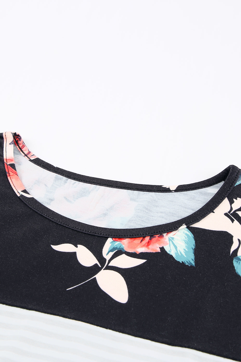 Black Leopard Striped Floral T Shirt featuring a mix of floral and animal prints with a comfortable crew neck and short sleeves.