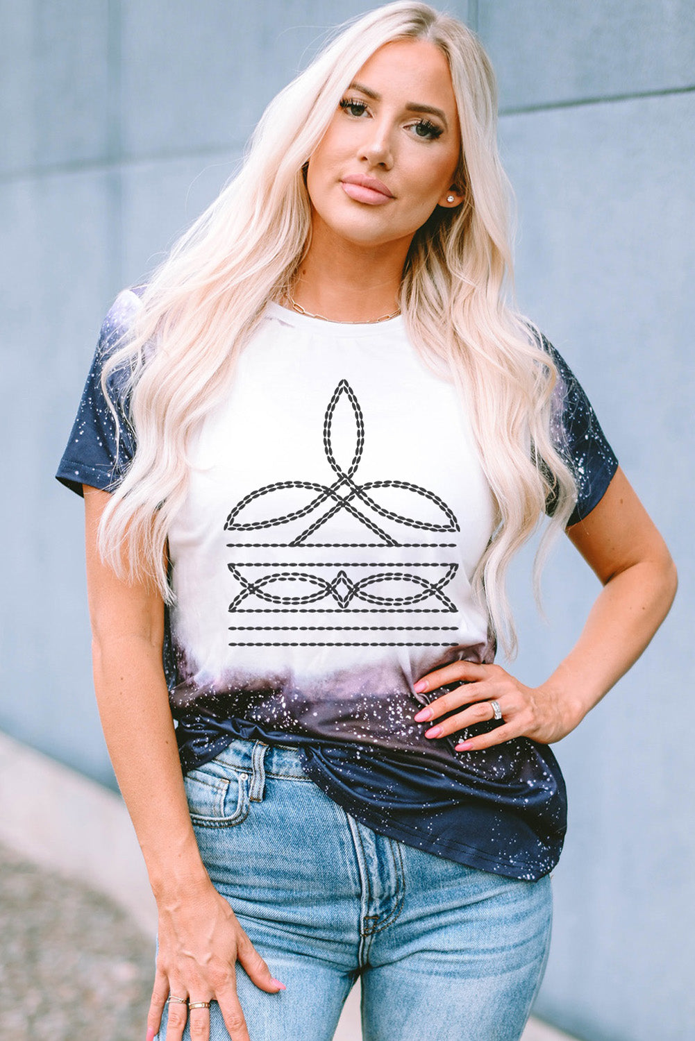 Black Tie Dye Bleached Western Fashion Graphic T-shirt featuring a unique design and comfortable fit, perfect for casual wear.