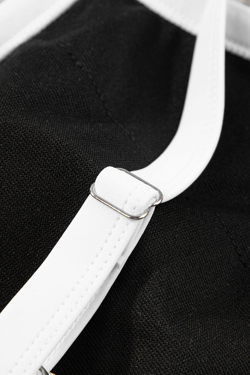 Blue Contrast Trim Crisscross Back High Waisted Bikini showcasing stylish design and comfortable fit.