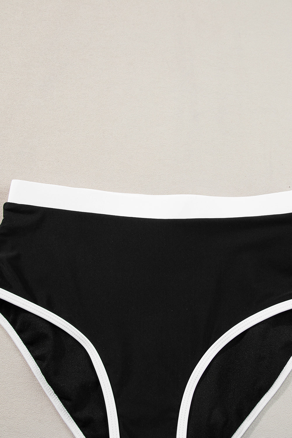 Blue Contrast Trim Crisscross Back High Waisted Bikini showcasing stylish design and comfortable fit.