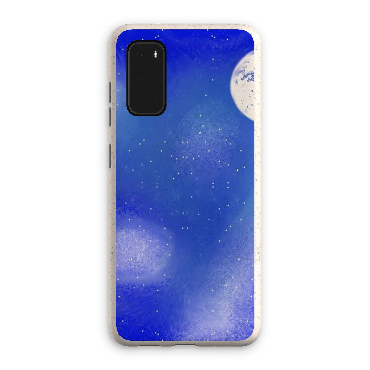 Blue Eco Phone Case made from biodegradable materials, featuring a stylish design and raised rim for screen protection.