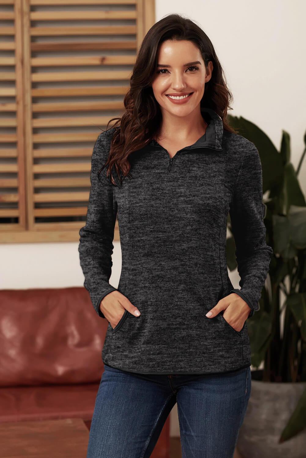 Blue Quarter Zip Pullover Sweatshirt featuring a kangaroo pocket and soft fabric, perfect for casual and sportswear.