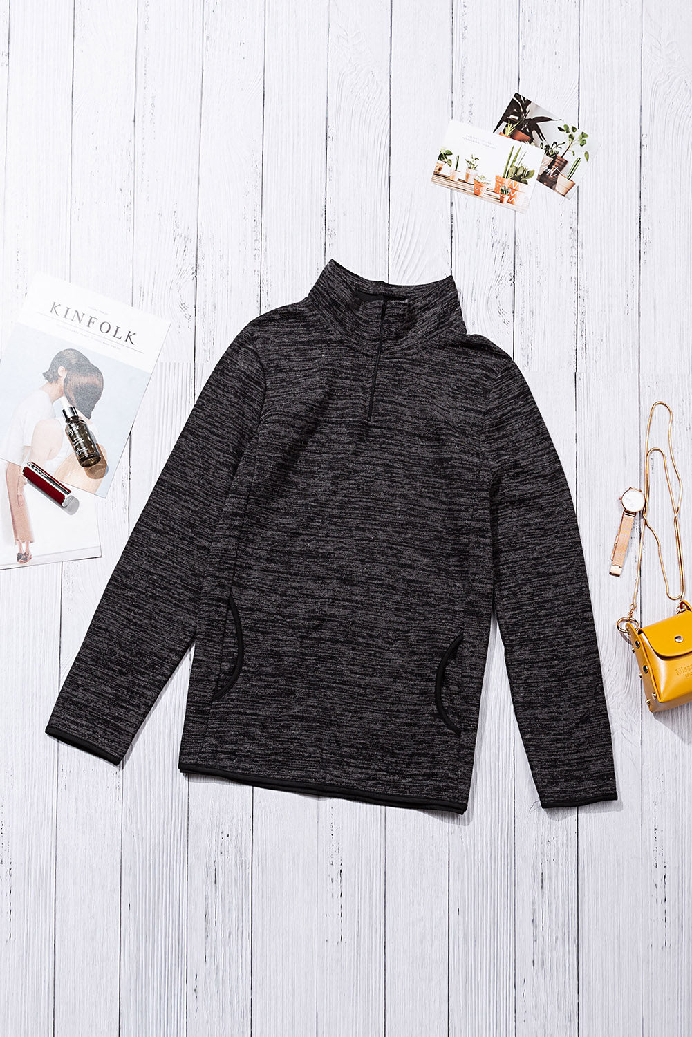 Blue Quarter Zip Pullover Sweatshirt featuring a kangaroo pocket and soft fabric, perfect for casual and sportswear.