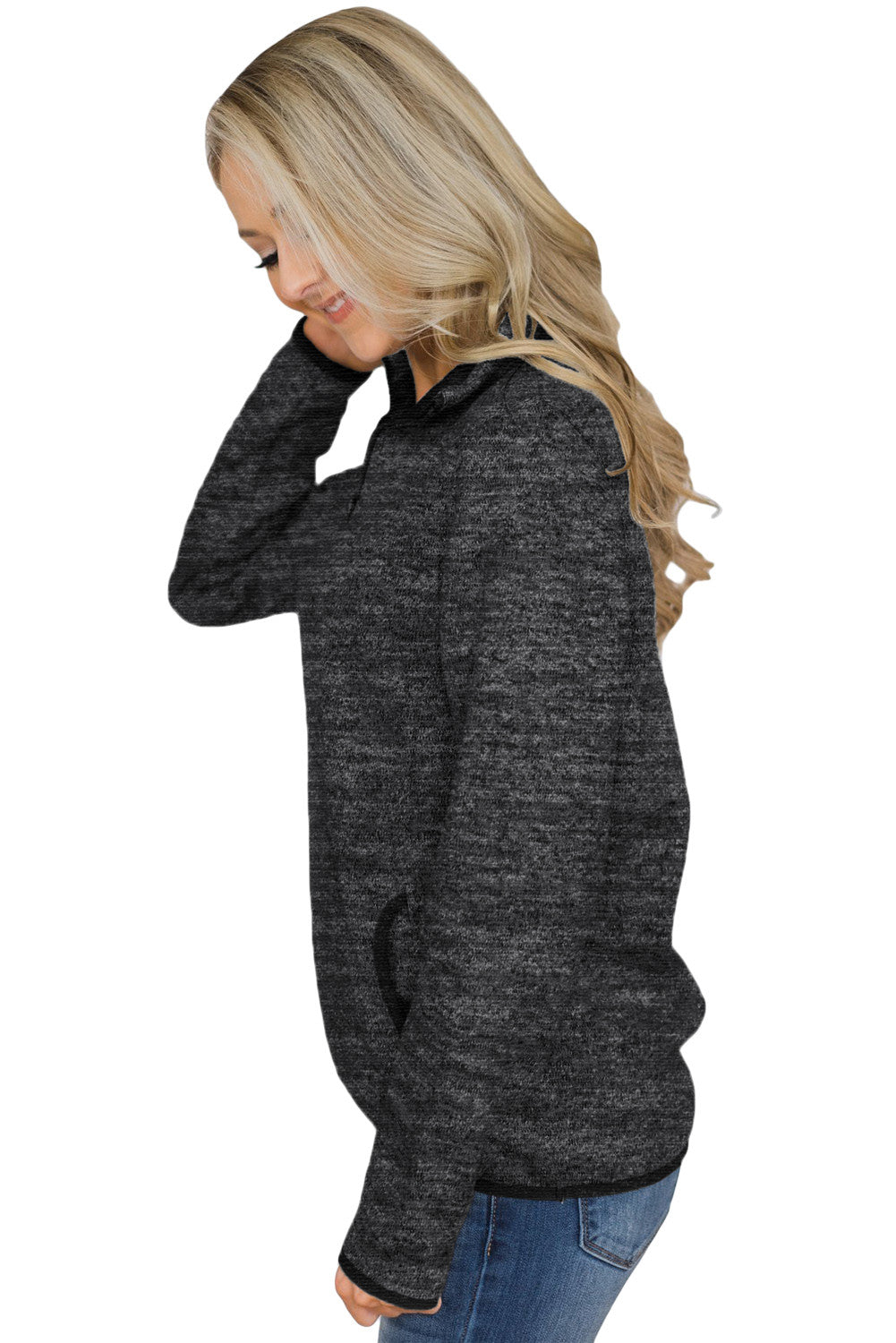 Blue Quarter Zip Pullover Sweatshirt featuring a kangaroo pocket and soft fabric, perfect for casual and sportswear.