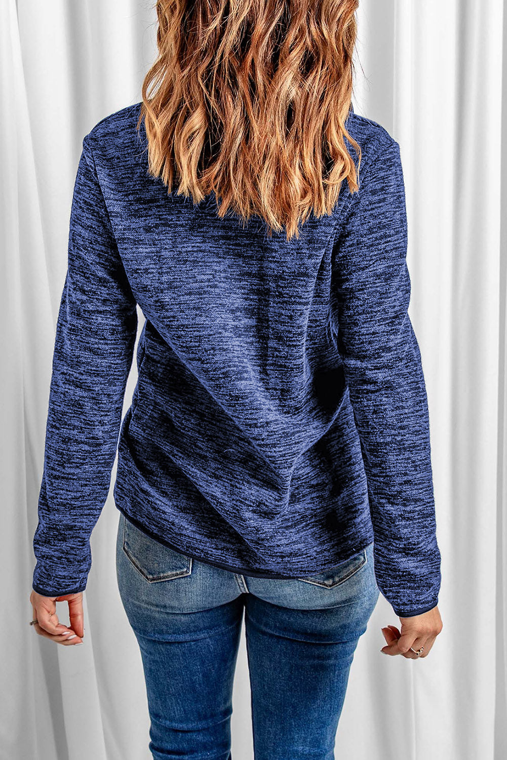 Blue Quarter Zip Pullover Sweatshirt featuring a kangaroo pocket and soft fabric, perfect for casual and sportswear.