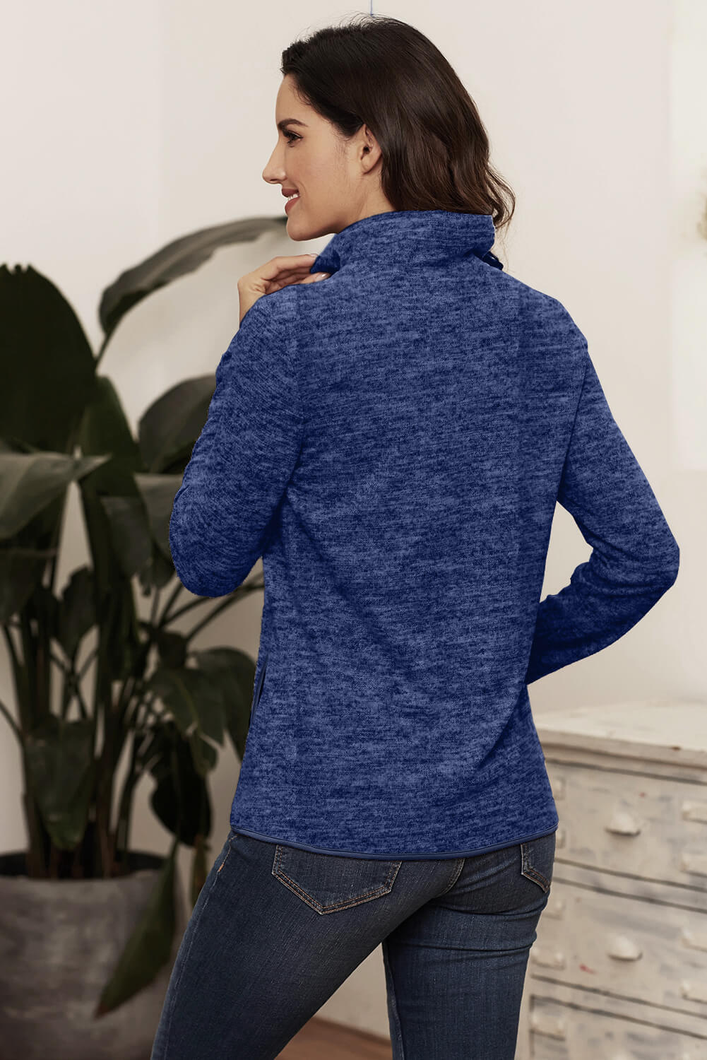 Blue Quarter Zip Pullover Sweatshirt featuring a kangaroo pocket and soft fabric, perfect for casual and sportswear.