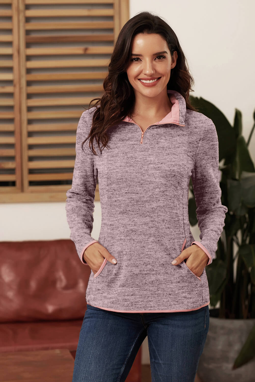 Blue Quarter Zip Pullover Sweatshirt featuring a kangaroo pocket and soft fabric, perfect for casual and sportswear.