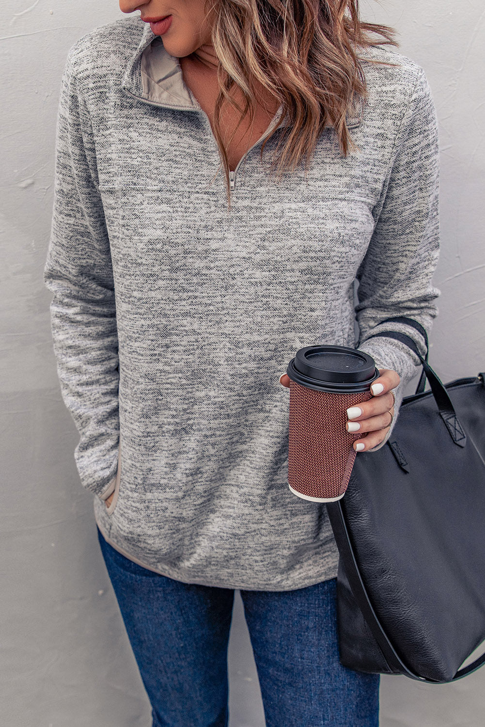 Blue Quarter Zip Pullover Sweatshirt featuring a kangaroo pocket and soft fabric, perfect for casual and sportswear.