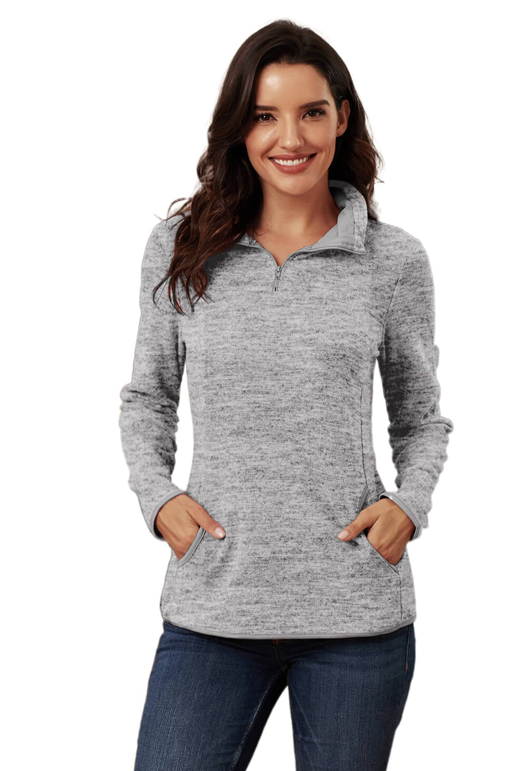 Blue Quarter Zip Pullover Sweatshirt featuring a kangaroo pocket and soft fabric, perfect for casual and sportswear.