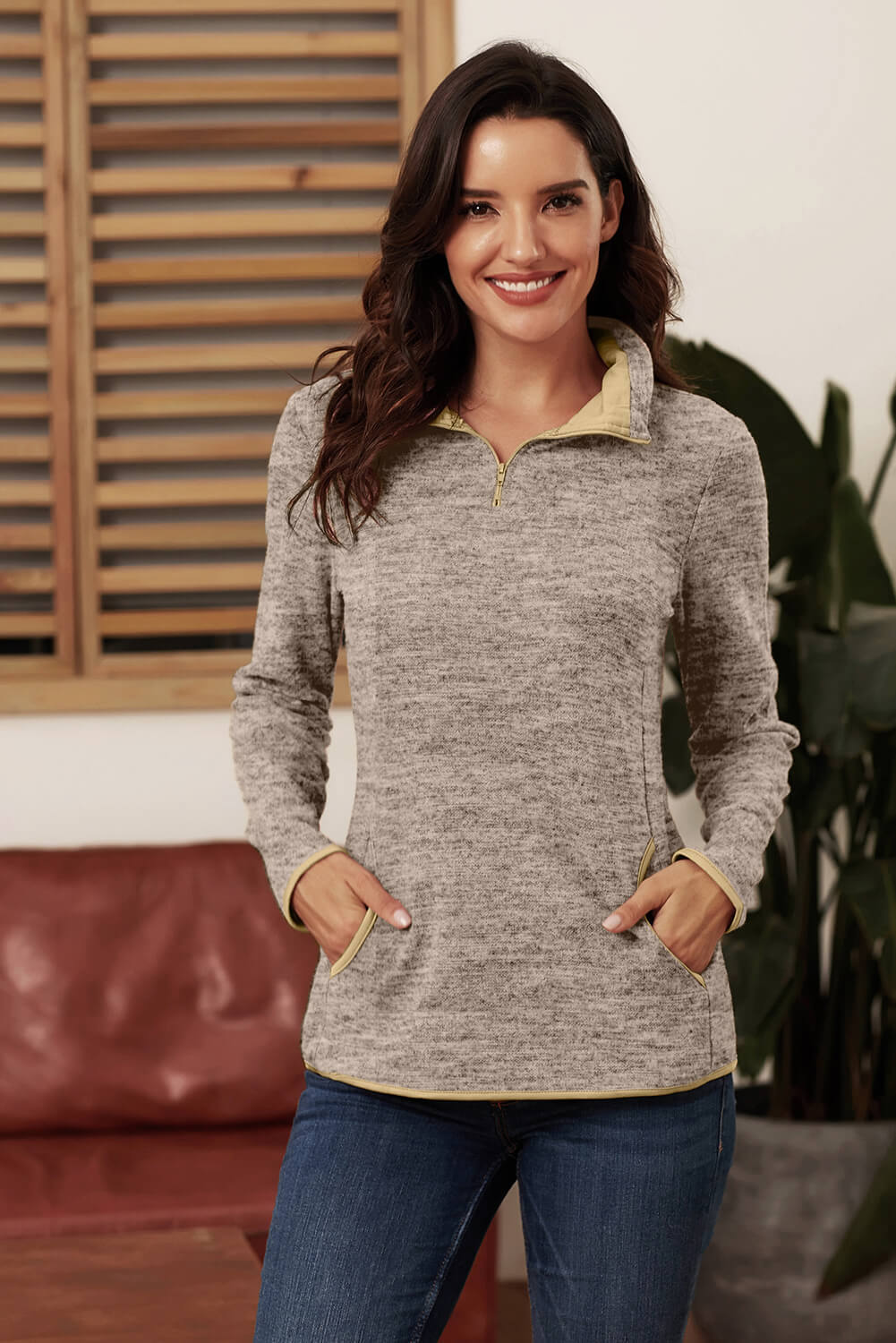 Blue Quarter Zip Pullover Sweatshirt featuring a kangaroo pocket and soft fabric, perfect for casual and sportswear.