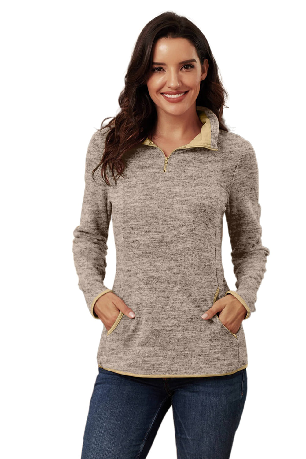 Blue Quarter Zip Pullover Sweatshirt featuring a kangaroo pocket and soft fabric, perfect for casual and sportswear.