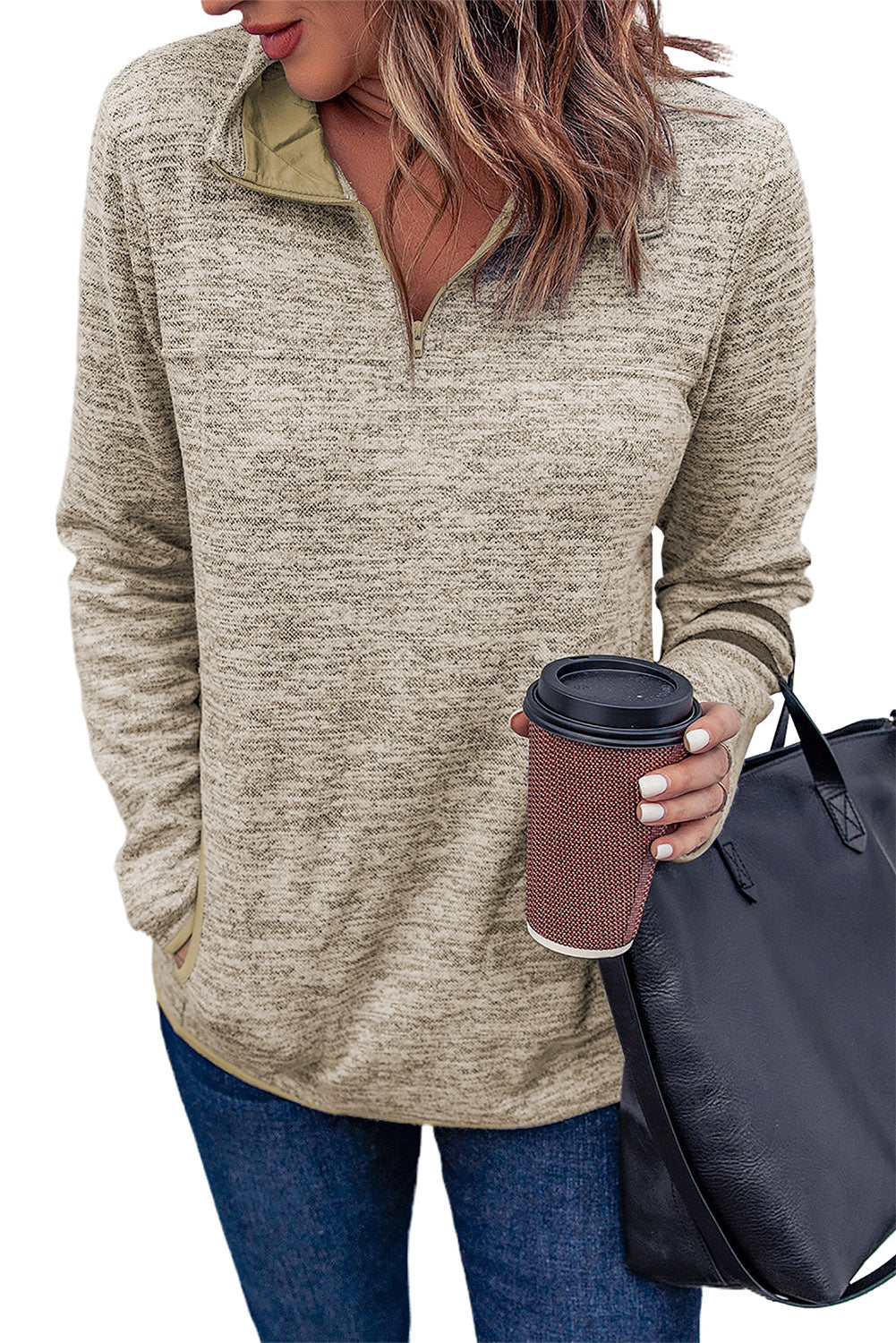 Blue Quarter Zip Pullover Sweatshirt featuring a kangaroo pocket and soft fabric, perfect for casual and sportswear.