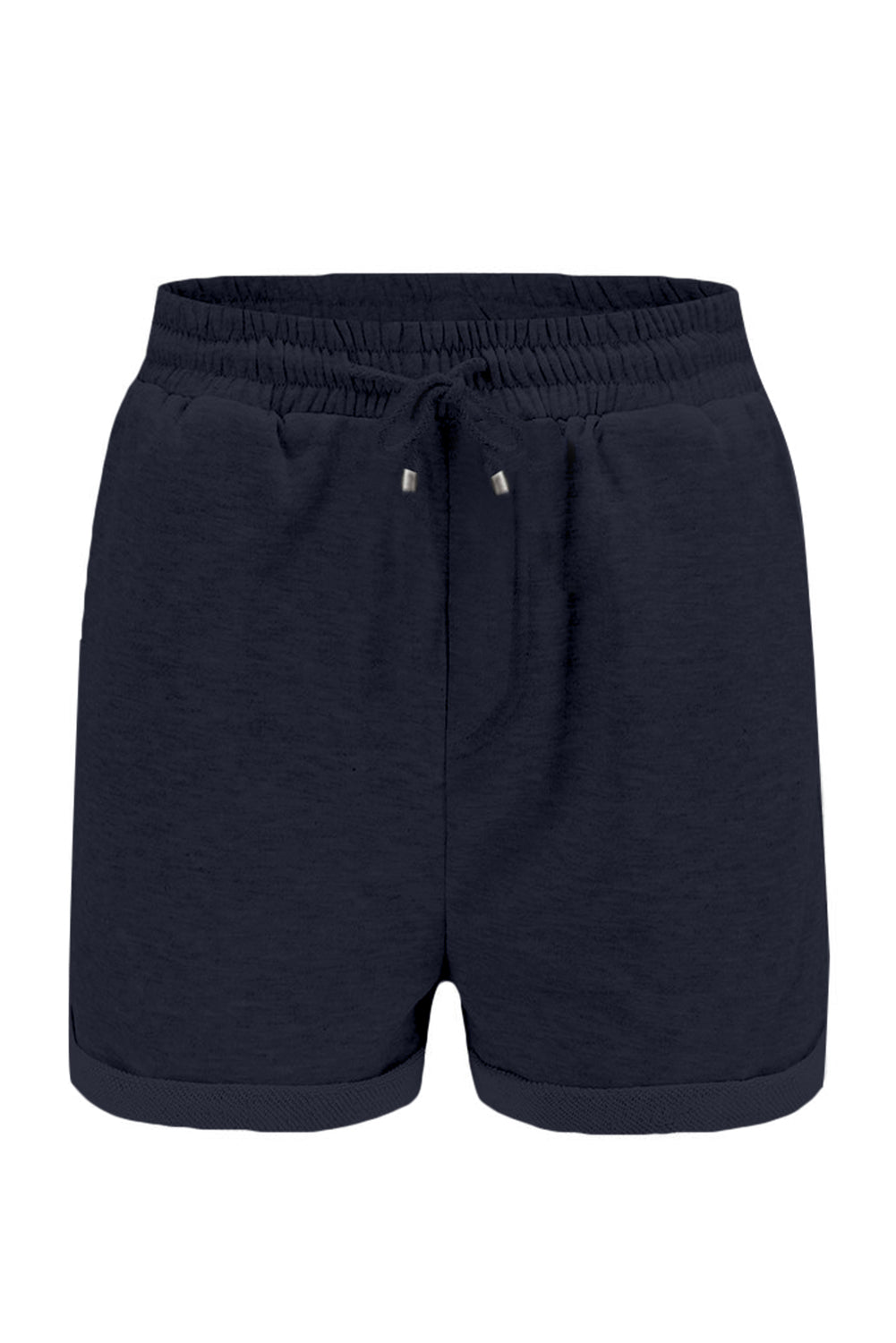Blue tie waist cuffed lounge shorts with side pockets, perfect for summer wear.